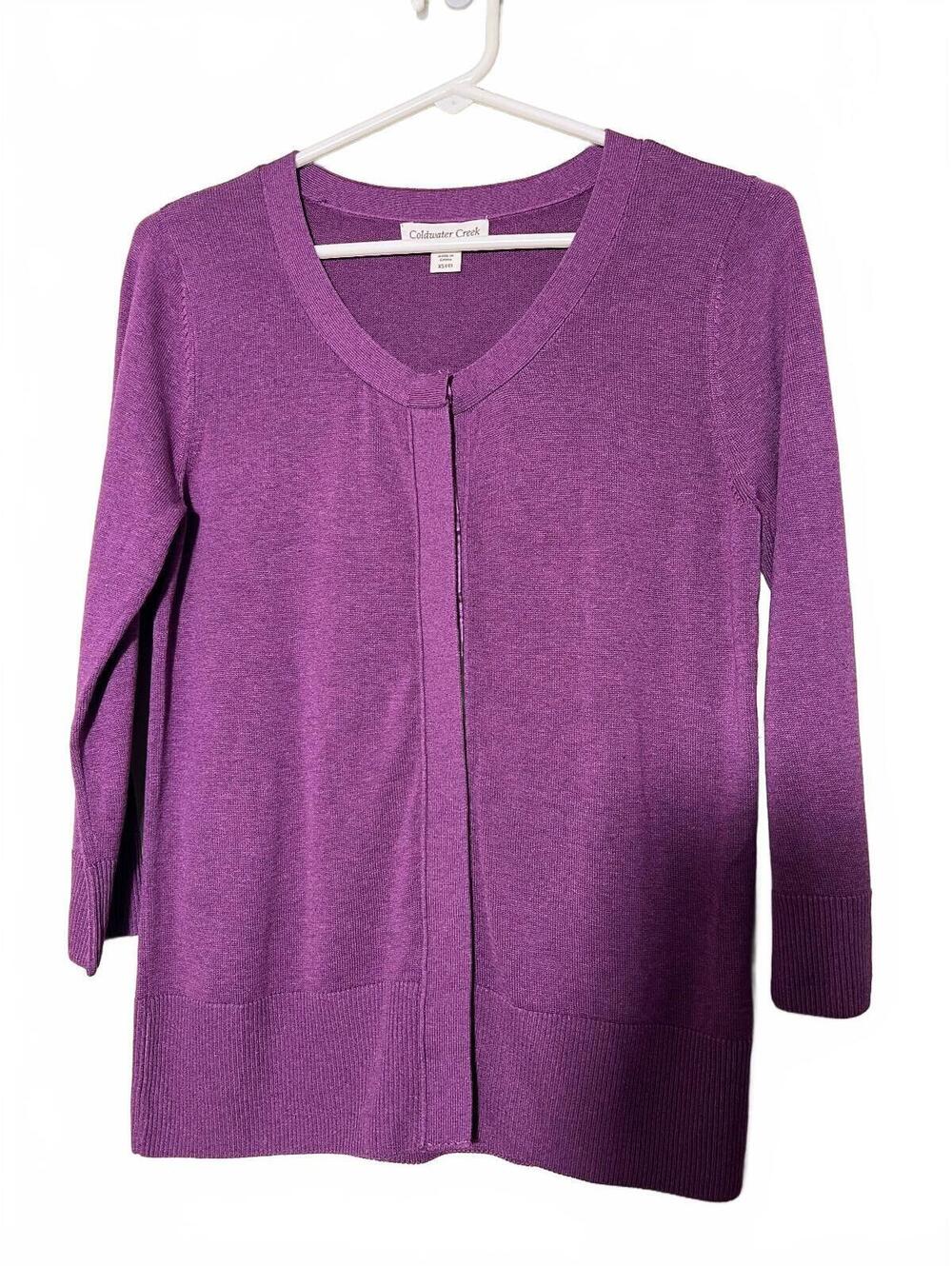 Coldwater Creek Satin Trim Silk Purple Cardigan Sweater XS